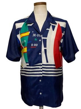 Vintage 80s Loubella Short Sleeve Button Down Shirt Sz 8 Graphic Nautical Preppy